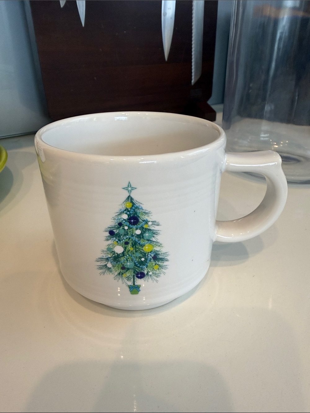 Fiestaware White Stackable Mug with Green Christmas Tree